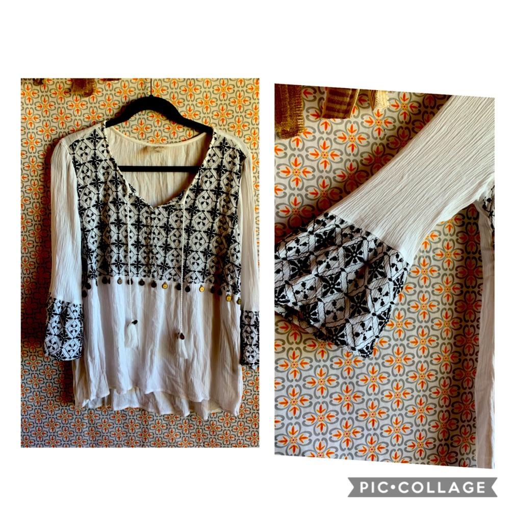 Style & Co Black & White Boho Top